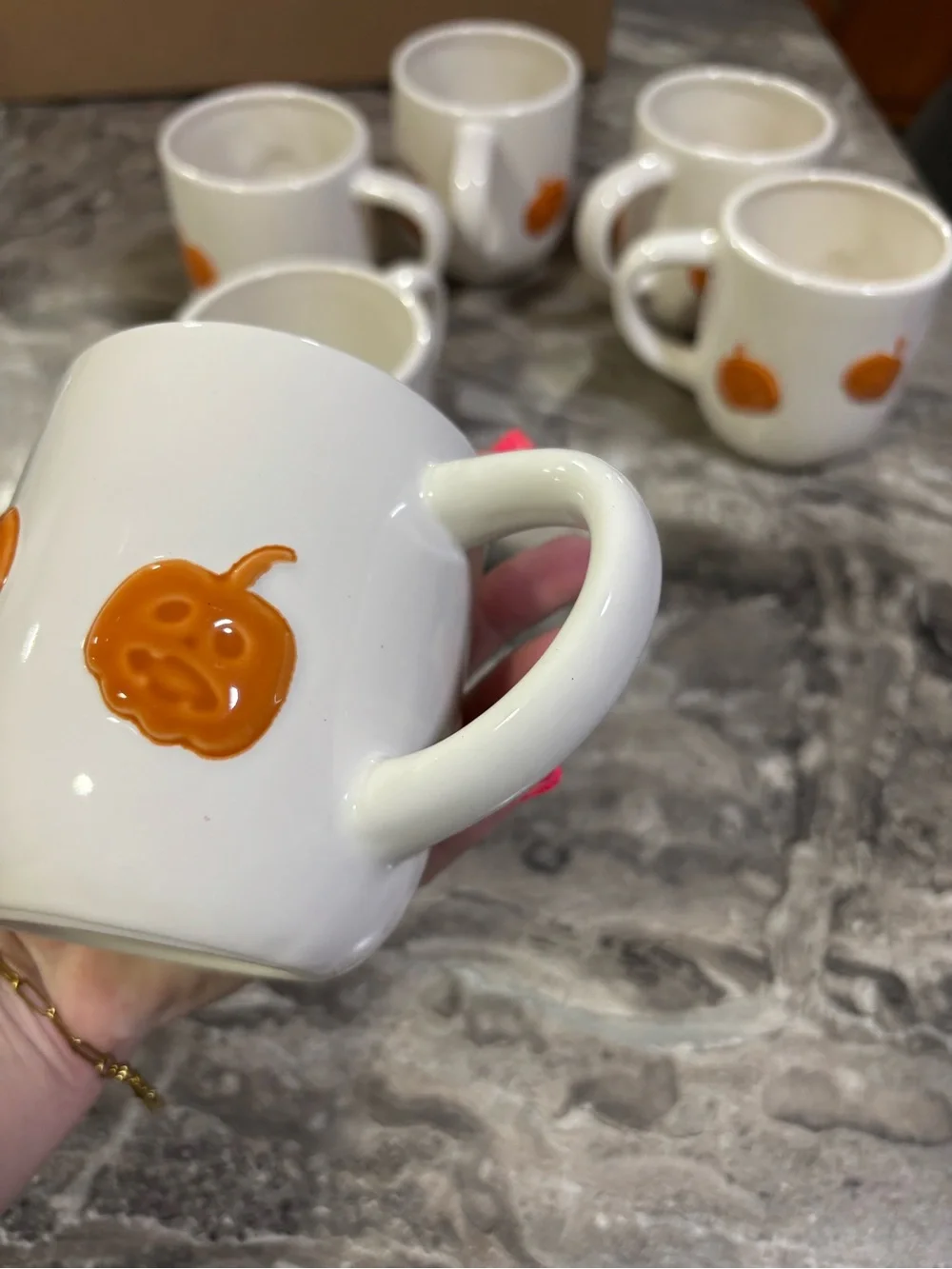 Set of 6 Pottery Barn Pumpkin Coffee Mugs